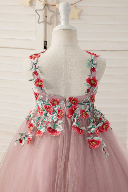 Robe Dentelle Tulle Rose Fleuri - gallery 7