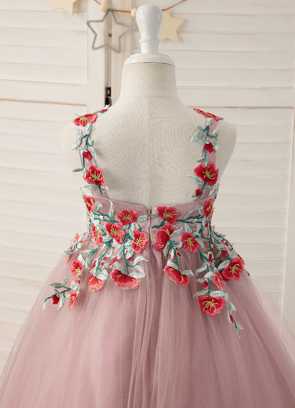 Robe Dentelle Tulle Rose Fleuri - gallery 7