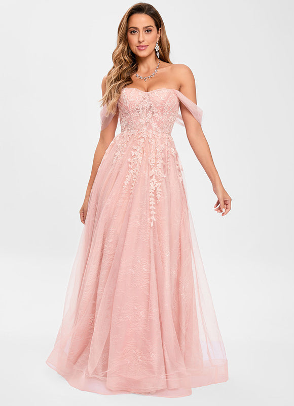 Robe Dentelle Tulle Rose - gallery 3
