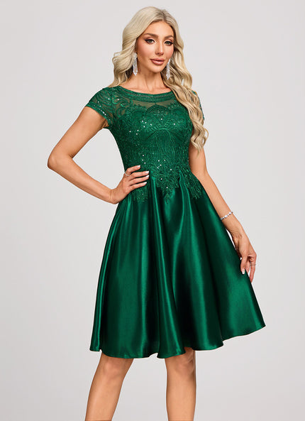 Robe Dentelle Cocktail Satin Émeraude