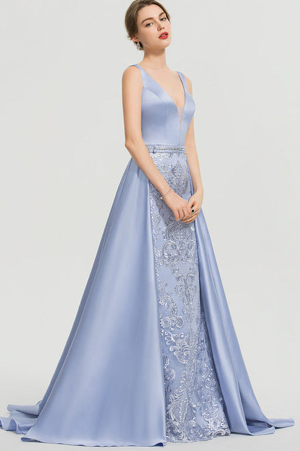 Robe Dentelle Satinée Bleue - gallery 6