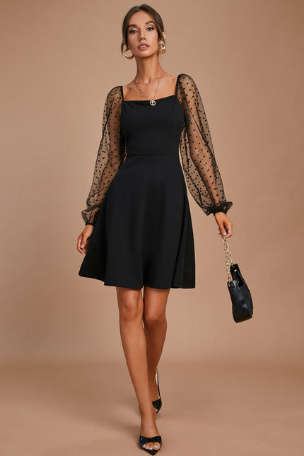 Robe Dentelle Noire À Manches Bouffantes - gallery 3