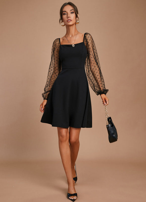 Robe Dentelle Noire À Manches Bouffantes - gallery 3