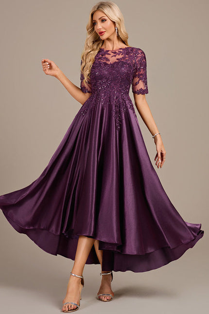 Robe Dentelle Satin Violet - gallery 3