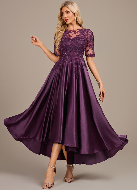 Robe Dentelle Satin Violet - gallery 3