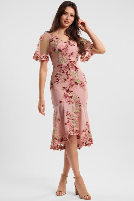 Robe Dentelle Élégante Rose Fleuri - gallery 2