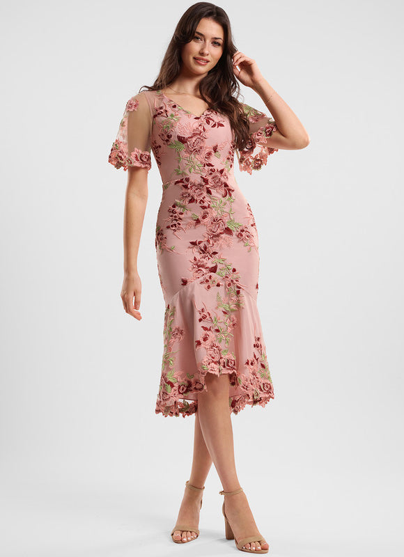 Robe Dentelle Élégante Rose Fleuri - gallery 2