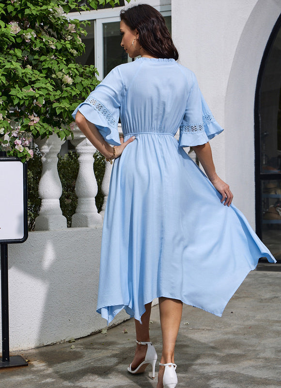 Robe Dentelle Bleue Fluide - gallery 1