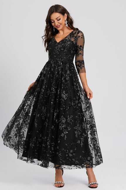 Robe Dentelle Étoilée Noire - gallery 1