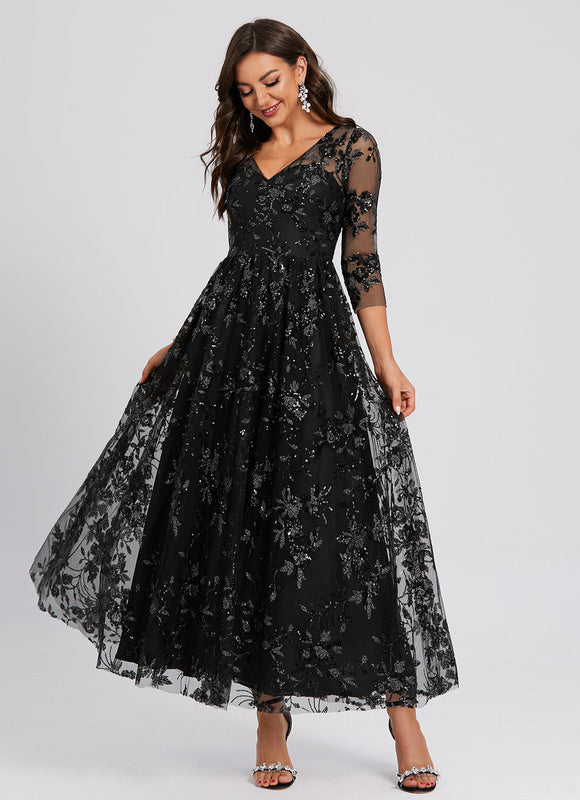 Robe Dentelle Étoilée Noire - gallery 1