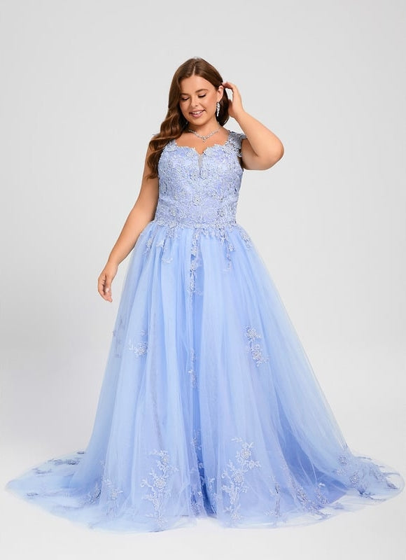 Robe Dentelle Bal Bleu Pastel - gallery 8