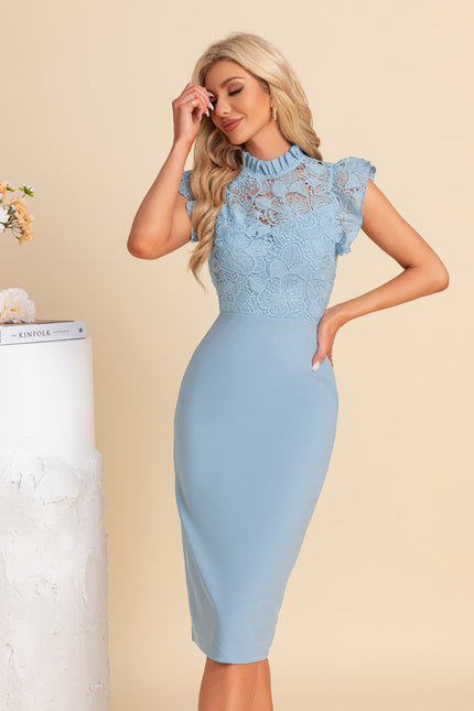 Robe Dentelle Midi Bleu Ciel