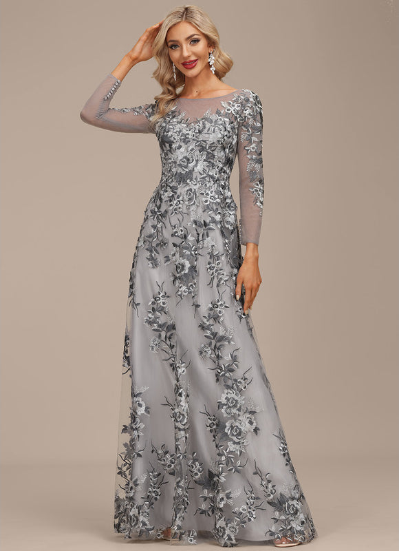 Robe Dentelle Florale Grise - gallery 6