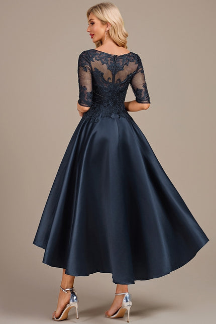 Robe Dentelle Satin Marine - gallery 5