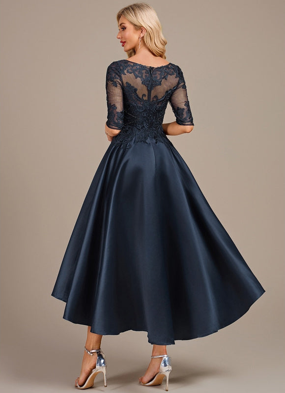 Robe Dentelle Satin Marine - gallery 5