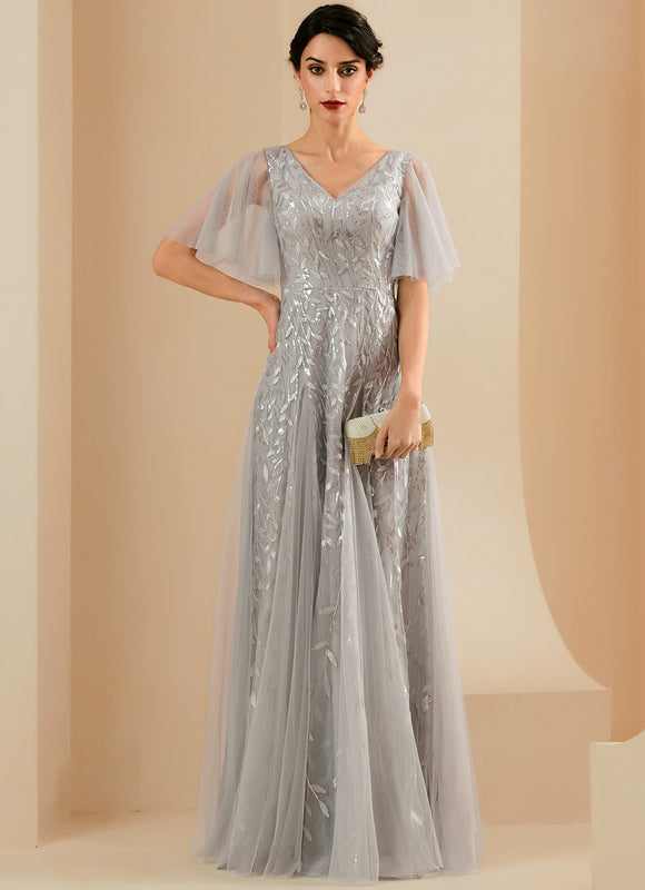 Robe Dentelle Vaporeuse Argentée - gallery 1