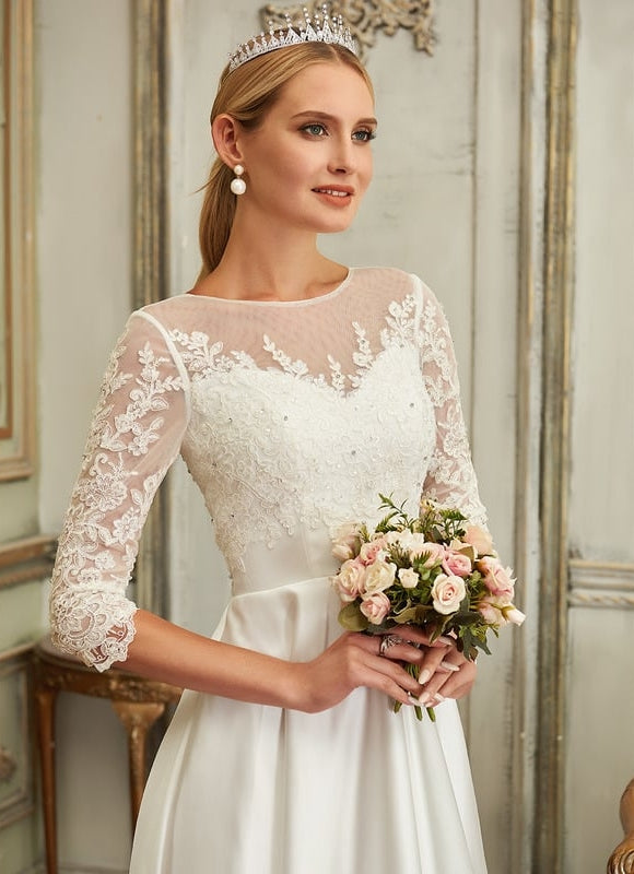 Robe Dentelle Asymétrique Satinée - gallery 1