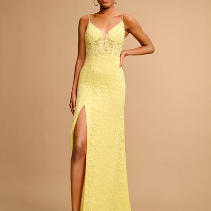 Robe Dentelle Dentelle Jaune