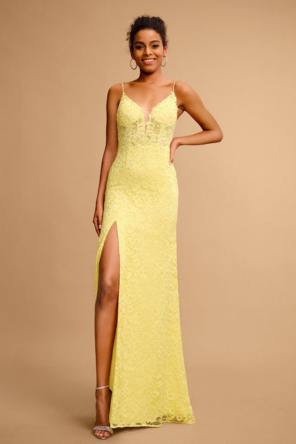Robe Dentelle Dentelle Jaune