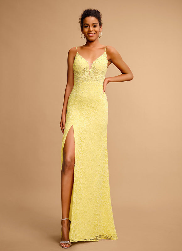 Robe Dentelle Dentelle Jaune