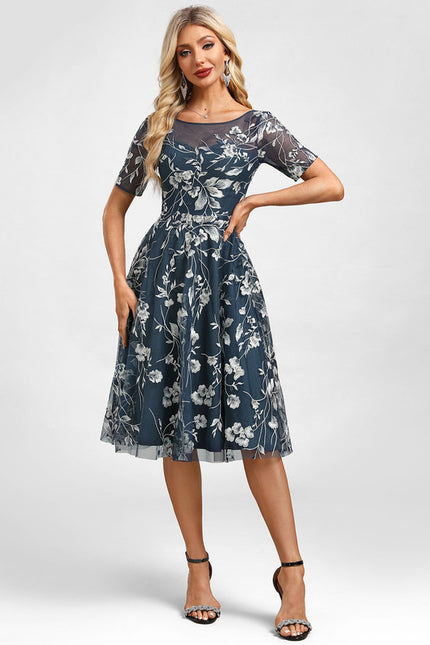 Robe Dentelle Florale Marine - gallery 2