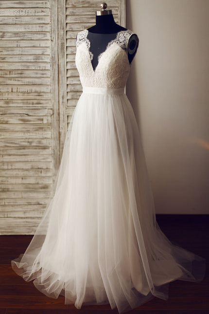 Robe Bustier Dentelle Et Voile - gallery 1