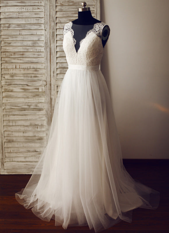 Robe Bustier Dentelle Et Voile - gallery 1
