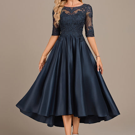 Robe Dentelle Satin Marine