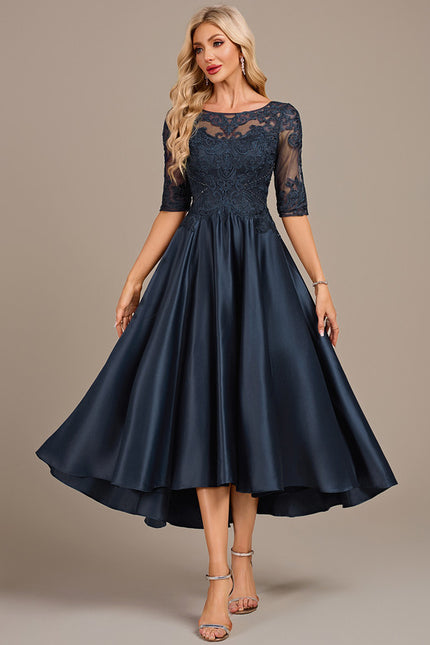 Robe Dentelle Satin Marine