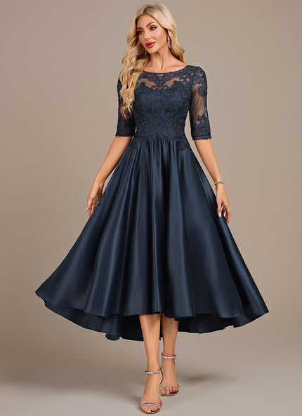 Robe Dentelle Satin Marine