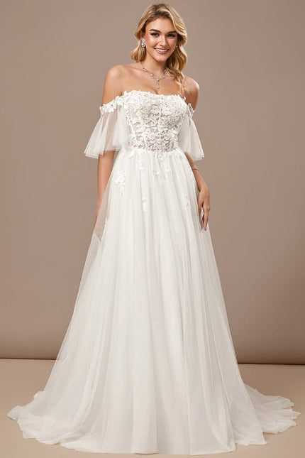 Robe Blanche Longue Dentelle Mariage - gallery 3
