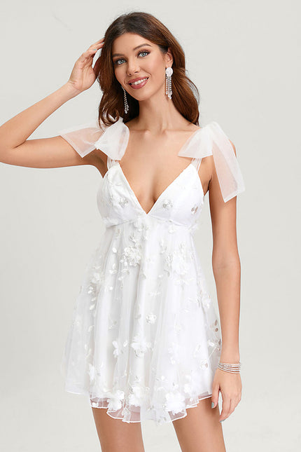 Robe Dentelle Tulle Florale Blanche - gallery 1