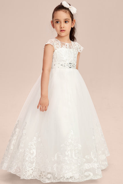 Robe Dentelle Nuptiale Enfant Tulle Ornée - gallery 6