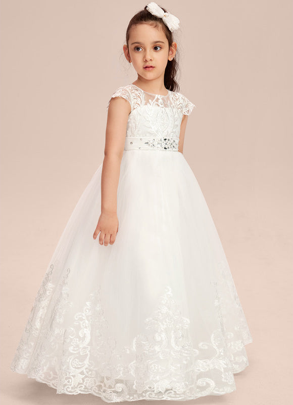 Robe Dentelle Nuptiale Enfant Tulle Ornée - gallery 6