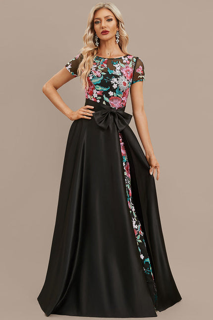 Robe Dentelle Satin Noir Floral
