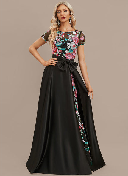 Robe Dentelle Satin Noir Floral