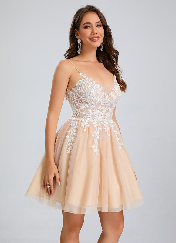 Robe Dentelle Courte Tulle Floral - gallery 2