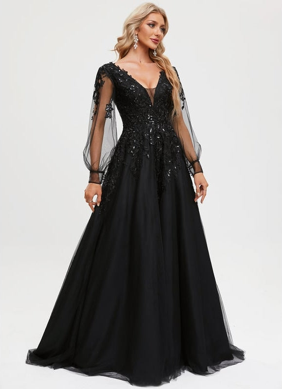 Robe Dentelle De Soirée Scintillante - gallery 6