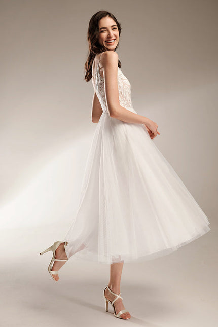 Robe Trapeze Blanche Dentelle - gallery 1