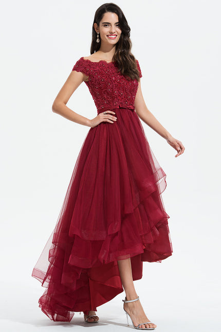 Robe De Cocktail Asymétrique Dentelle - gallery 4