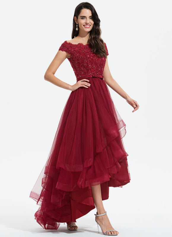 Robe De Cocktail Asymétrique Dentelle - gallery 4