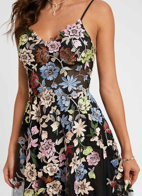 Robe Dentelle Florale En Tulle - gallery 3