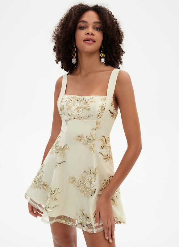 Robe Dentelle Dorée Fleurie