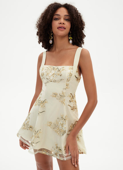 Robe Dentelle Dorée Fleurie