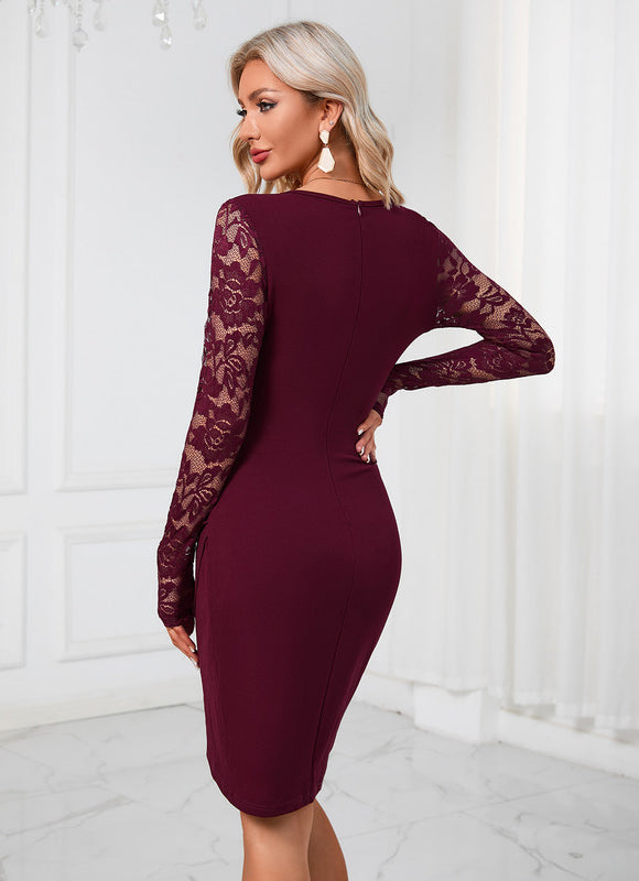 Robe Dentelle Bordeaux Ajustée - gallery 1