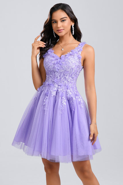 Robe Dentelle Courte Lilas Fleuri - gallery 1