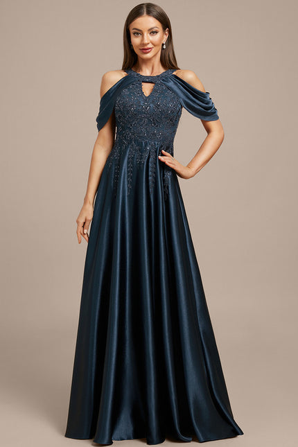 Robe Dentelle Satin Émeraude - gallery 3