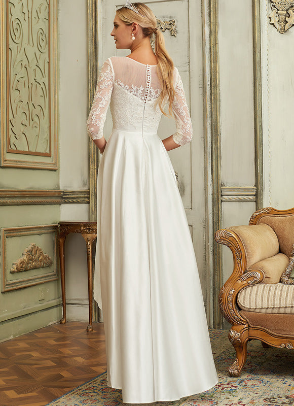 Robe Dentelle Asymétrique Satinée - gallery 2