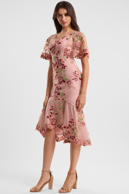 Robe Dentelle Élégante Rose Fleuri - gallery 1