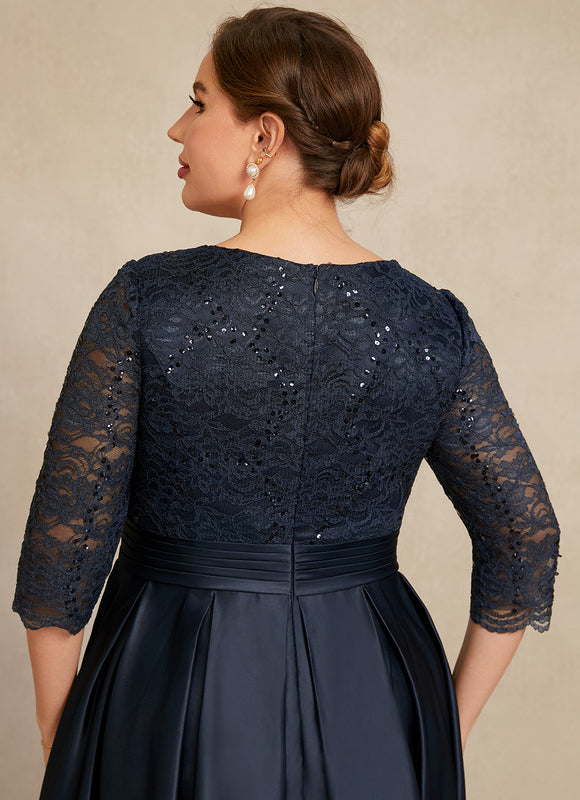 Robe Dentelle Longue Satin Marine - gallery 5